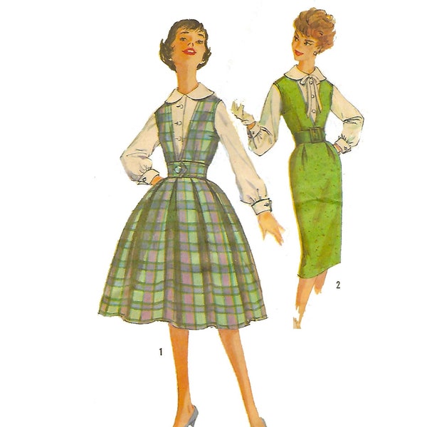 PDF - Patrón de la década de 1950 vintage: vestido de peto 'Gambitt', dos faldas y blusa - Busto 32” (81,3 cm) - Impresión instantánea