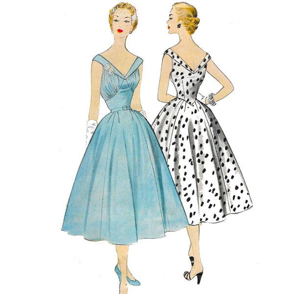 PDF - Vintage 1950s Pattern – 'Grace' Day or Evening Dress - Bust 38” (96.5cm) - Instantly Print at Home