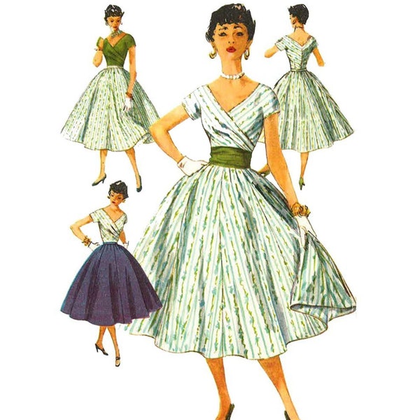PDF - Vintage 1950's Sewing Pattern: Skirt, Blouse & Cummerbund - Bust 32” (81.3cm) - Instantly Print at Home