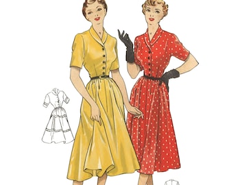 PDF - Vintage 1940's Sewing Pattern: Two Pretty Tea Dresses - Bust 36" (91.4cm) - Instantly Print at Home