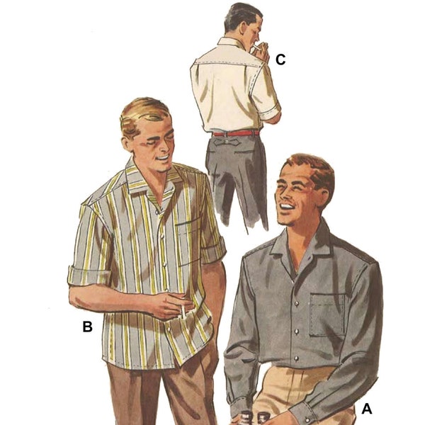 Vintage 1950's Sewing Pattern: Men's Sports Shirt with Pocket - Multi-sizes