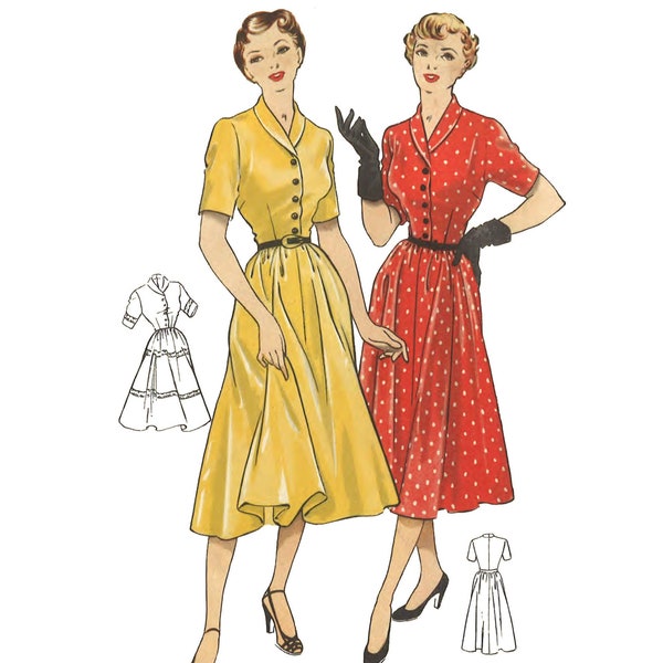 PDF - Patrón de costura vintage de los años 40: Dos vestidos de té bonitos - Busto 36 "(91,4 cm) - Impresión instantánea en casa