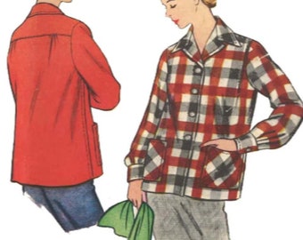 PDF - 1950's Sewing Pattern: Women's Boxed Shirt Jacket - Bust  32"  (  81.3cm) - Instantly Print at Home
