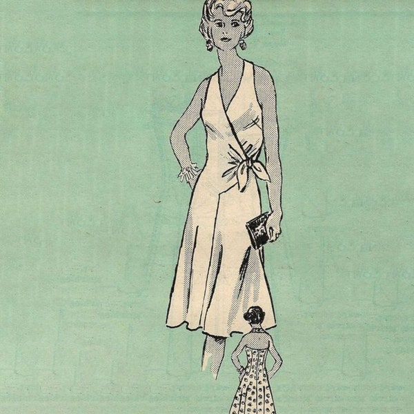 Vintage 1970s Pattern – Halter-neck Wrap-over Midi-Dress - Bust 38” (96.5cm)