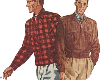 PDF - 1940's Sewing Pattern: Men's Lumber Jacket, Bomber Jacket - Chest 38" (97cm) - 40" (102cm) - Instantly Print at Home