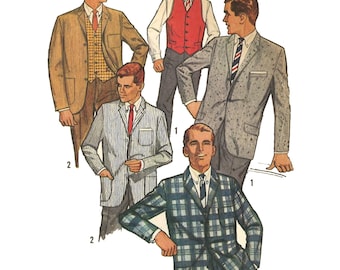 Patrón de costura vintage de los años 60: chaqueta y chaleco para hombre, pecho de 101,6 cm (40 pulg.)