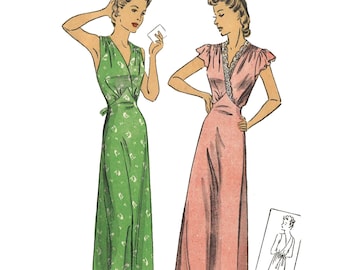 PDF - 1940s Sewing Pattern: Elegant Nightgown - Bust 40” (102cm) - Instantly Print at Home