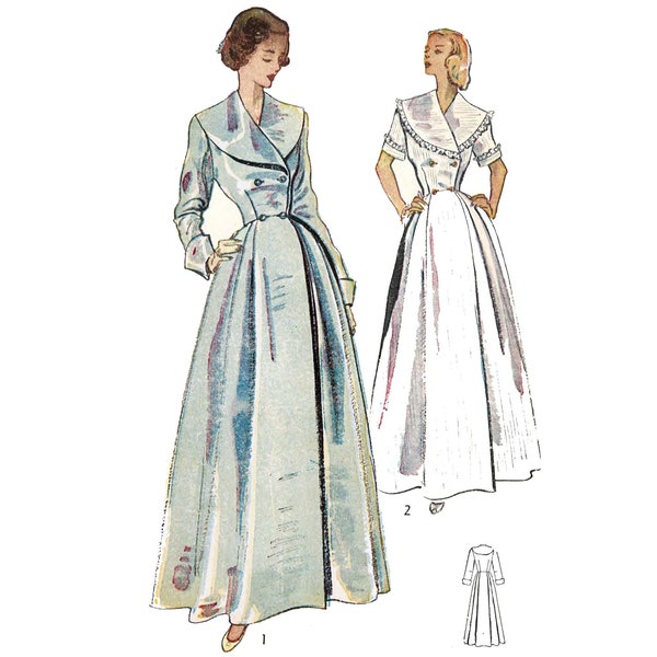 PDF - 1950s Robe Sewing Pattern: 'Biddy' Housecoat, Bust 36"(91.5cm)- Download