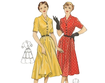 PDF - Vintage 1940's Sewing Pattern: Two Pretty Tea Dresses - Bust 34" (86.4cm)  - Instantly Print at Home