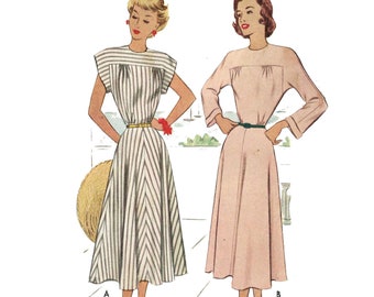 PDF - 1940's Sewing Pattern: Sophisticated Dress with a Buttoned Yoke - Bust 34" (86.4cm) - Instantly Print at Home