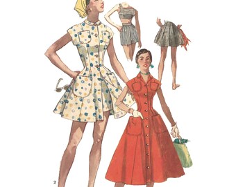Vintage 1950's Sewing Pattern: Rockabilly Dress, Beachwear, Bra, Shorts - Bust 30”/76.2cm
