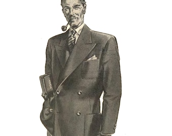 PDF - 1940s Men's Blazer Sewing Pattern: Stylish Lapel Jacket, Chest 36"(91cm) -Download