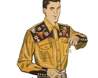 PDF - Vintage 1950s Pattern - Men's Western Shirts, LARGE - Instantly Print at Home