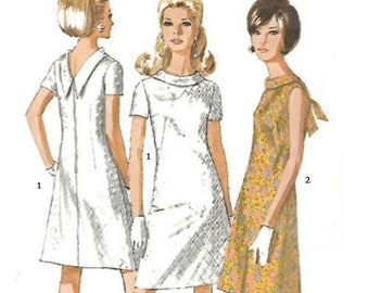 PDF - 1960's Sewing Pattern:  Mod A-Line, V-Back, Jiffy Dress 'Easy to Sew' - Bust 36"” (91.4cm) - Instantly Print at Home