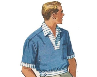 PDF - Vintage 1950's Sewing Pattern: Men's Sports Shirt - Chest 38-40" - (97-102cm) - Instantly Print at Home