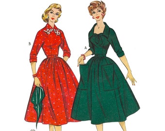 PDF - Patrón Vintage 1950s - Vestido, Bolsillos Grandes, Dos Estilos - Busto: 34” (86.4cm) - Impresión Instantánea en Casa