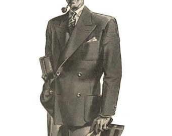 Vintage 1940's Sewing Pattern Men's Blazer Jacket - Chest 36” (91.4cm)