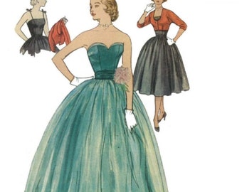 Vintage 1950's Sewing Pattern: Evening Skirt Bodice Dress & Bolero - Bust 33” (83.8cm)