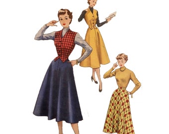 PDF - Vintage 1950s Pattern –  Waistcoat, Weskitt & Skirt - Waist: 32” (81.3cm) - Instantly Print At Home