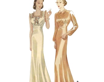 Vintage 1930's Sewing Pattern: Art Deco Long Nightgown - Bust 42” (106.7cm)