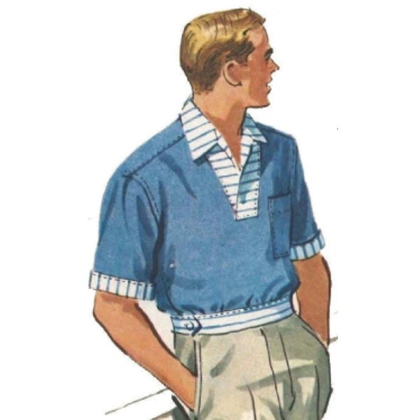 PDF - Cartamodello vintage anni '50: Camicia sportiva da uomo - Petto 38-40" - (97-102 cm) - Stampa istantaneamente a casa