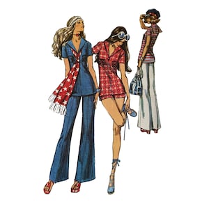 PDF - Patrón vintage de la década de 1970: pantalones cortos o pantalones acampanados y túnica - Busto 34" (86,4 cm)