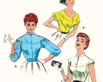 PDF - 1950s Blouse Sewing Pattern: Rockabilly Shirt, Bust 36”(91.4cm) - Download