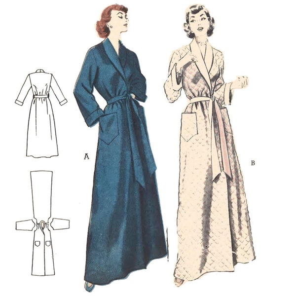 Vintage 1950s Sewing Pattern: Wrap around Robe, Shawl Collar, Dressing Gown - Bust 32" (81.3cm)