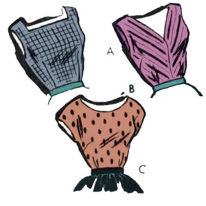 PDF - 1950's Sewing Pattern: Rockabilly Tops with Neckline Options - Bust 38" (96.52 cm) - Instantly Print at Home
