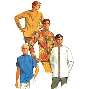 PDF - 1960er Jahre Schnittmuster: Herren Nehru Jacke, Beatles, Guru Shirt - Brustumfang 91,4 cm - Sofort Print at Home