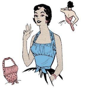 1950s Halter Top Sewing Pattern: Tie Waist (Bust 28-38"(71cm-97cm) Multi-sized - Download