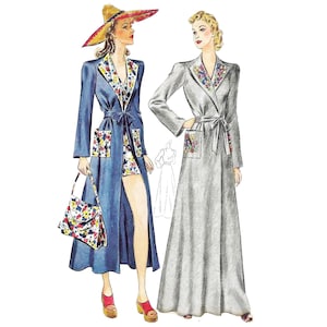 Vintage 1930's Sewing Pattern: Beach Coat, Bag & House Coat, Robe, Dressing Gown - Multi-sizes - Instantly Print at Home