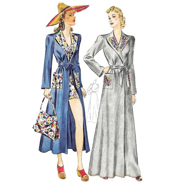 PDF - Vintage 1930's Sewing Pattern: Beach Coat, Bag & House Coat, Robe, Dressing Gown - Bust 36"/ 91.5cm - Instantly Print at Home