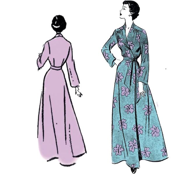 PDF - 1940's Sewing Pattern: Donna Wrap Around Housecoat, Robe, Dressing Gown - Bust 36" (91.5cm) - Instantly Print at Home