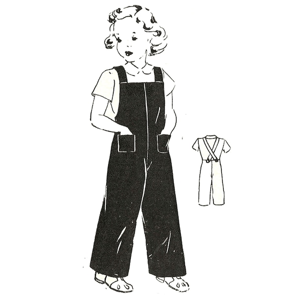 PDf - Vintage 1940's Sewing Pattern WW2 Child's Dungarees Overalls - Chest 23”/58cm - Download