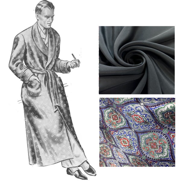 PDF - 1940s Sewing Pattern: Men's Shawl Collar Dressing Gown, Robe, Smoking Jacket- Chest 38" (97cm) - Instantly Print at Home