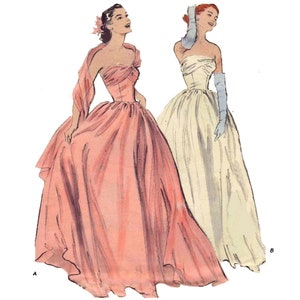 Vintage 1950's Sewing Pattern: Ball Gown Prom Dress Bridal Gown Bust 32 81cm image 1