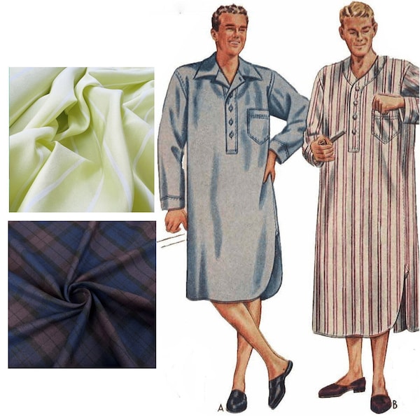 PDF - Vintage naaipatroon uit de jaren 40: Gereglementeerd nachthemd voor heren - Borst 42" (106,7 cm) - 44" (111,8 cm) - Direct thuis afdrukken