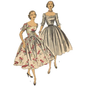 PDF - 1950's Sewing Pattern: Evening Dress with Scalloped Neckline - Bust 34" (86cm) - Instantly Print at Home