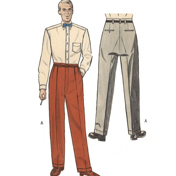 PDF - patron de couture vintage des années 1950 : Dapper Men's Slacks with Pleats - Waist 42" (107cm) - Instantly Print at Home