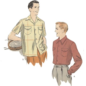 Vintage 1950's Sewing Pattern: Men's Sports Shirt - Chest 38" (96.5cm) Neck 15" (38.1cm)