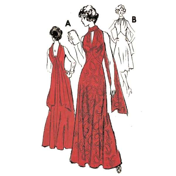 PDF - patron de couture vintage des années 1970 : robe de soirée dos nu - buste 91 cm (36 po) - à imprimer instantanément à la maison