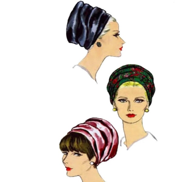 Patrón de costura de los años 60: Vogue - Sombreros turbantes elegantes - Talla única.