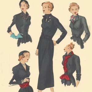 Patrón de costura vintage de los años 40 Elegante vestido de moda de línea larga con cuello alto