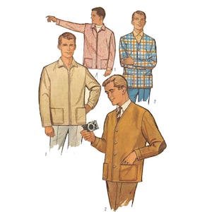 PDF - Vintage 1960's Sewing Pattern: Men's Casual Zip & Button Jackets - Chest 38” (96.5cm) Download