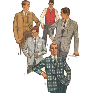 PDF - Modello anni '60, giacca e gilet da uomo - Torace 40" (101,6 cm) - Scarica