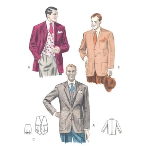 PDF - Padrão de costura para cardigan, jaqueta e colete masculino dos anos 1950 - Peito 40” (102 cm) - Baixar