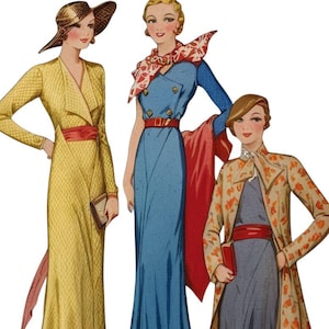 PDF - 1930s Sewing Pattern, Women’s Dress in 2 styles & Coat- Bust: 36” (91.5cm) - Download