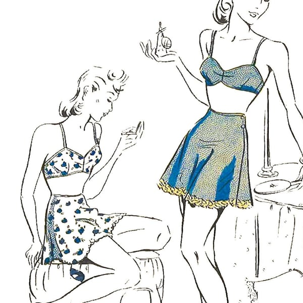 PDF - Vintage 1940s Sewing Pattern, Women's Bra Brassiere & Pantie Knickers - Bust 38" (96.5cm) - Instantly Print at Home