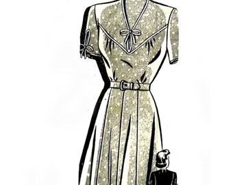 Vintage 1940/'s Sewing Pattern WWII WW2 Yoked Dress Tea Dress Bust 42/"